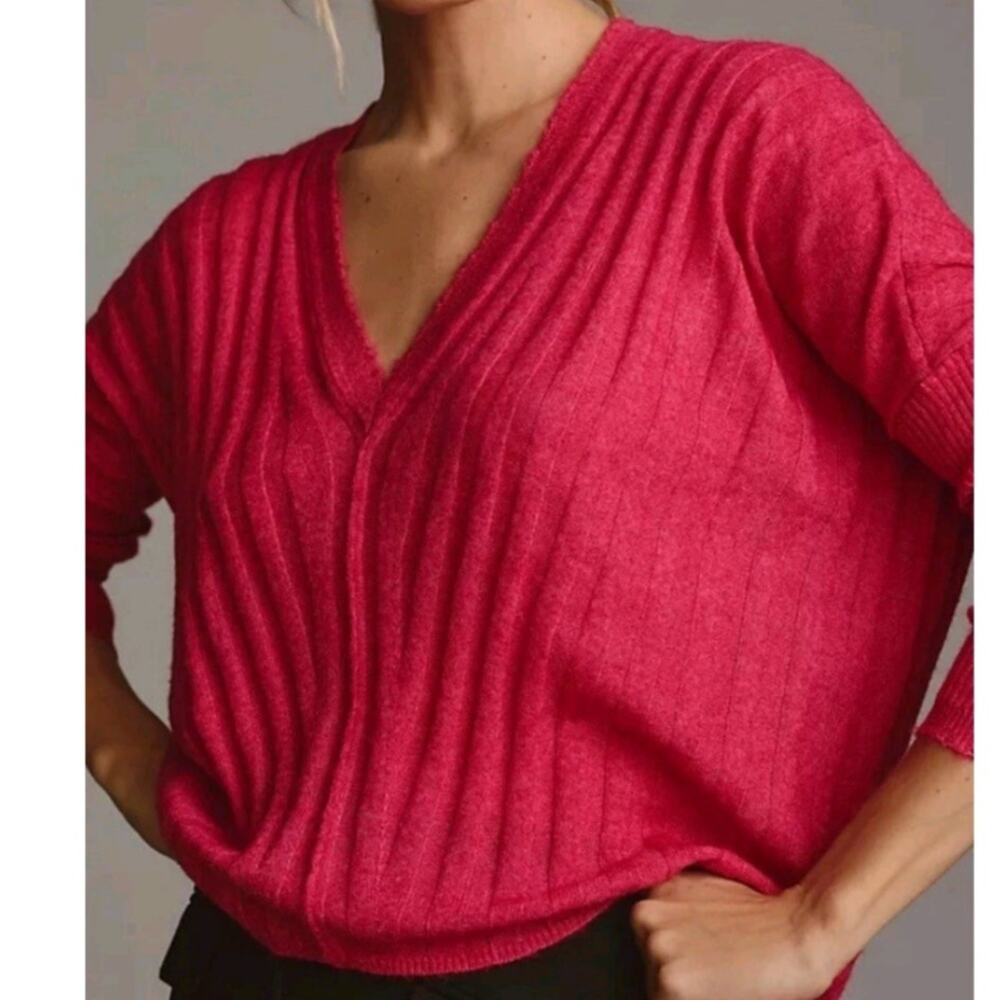Pilcro Women's Sz XL Bright Pink Ribbed Slouchy Dolman Sleeve Sweater Boxy